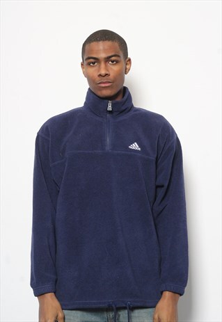 VINTAGE ADIDAS LOGO 1/4 ZIP FLEECE BLUE