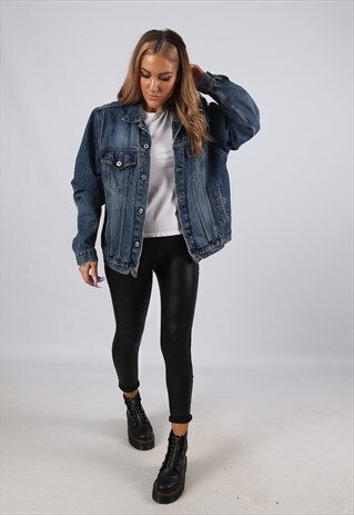 VINTAGE DENIM JACKET OVERSIZED FITTED UK 14 L (CB6Z)