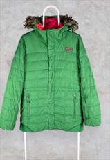 Green The North Face Puffer Jacket Goose Down Faux Fur Hood 