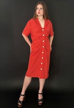 80's Vintage Red White Polka Dot Short Sleeve Dress