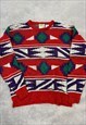 VINTAGE KNITTED JUMPER ABSTRACT PATTERNED GRANDAD SWEATER