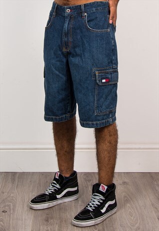 VTG Y2K TOMMY HILFIGER BLUE DENIM CARGO SHORTS