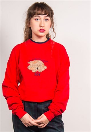 VINTAGE 90'S RED DOG PRINT OVERSIZED SWEATSHIRT