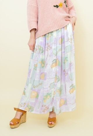 VINTAGE 90S PASTEL FLORAL BUTTON DOWN MAXI SKIRT