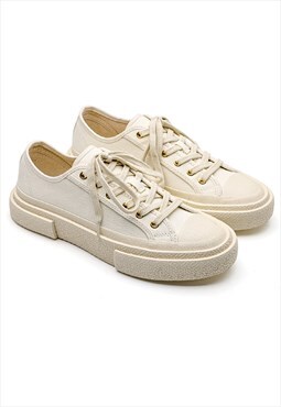 Chunky sole canvas shoes retro sneakers skater shoes white