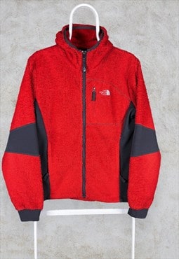 The North Face Fleece Jacket Red Hooded Fur Pile  Medium