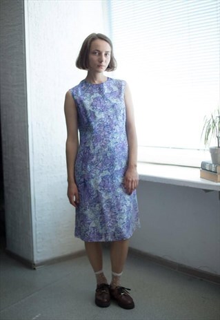 VINTAGE 90'S BLUE ACID FLORAL PRINT MIDI DRESS