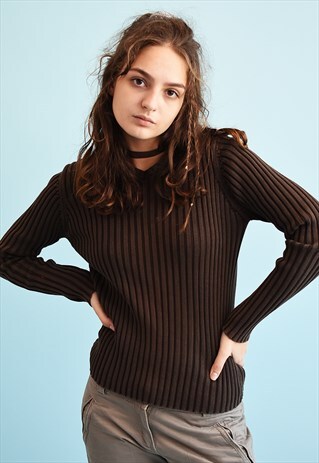 90'S RETRO RIBBED KNIT GRUNGE TEEN JUMPER