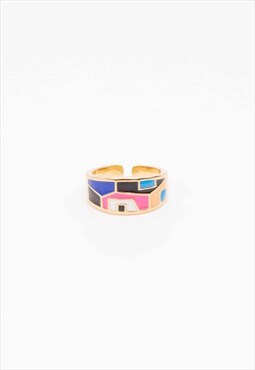 New Gold Abstract Colourful Adjustable Ring