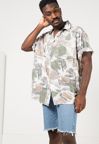 VINTAGE 80S CRAZY PRINT SHIRT / S1943