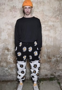 Daisy fleece joggers detachable handmade floral overalls