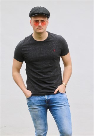RALPH LAUREN USA HEATHERED BLACK MINIMALIST T SHIRT