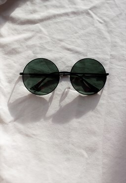 Green Black Oversized Round Circle Wire Frame Sunglasses
