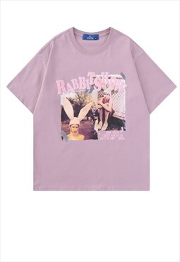 Rabbit boy t-shirt Playboy bunny tee retro skater top pink