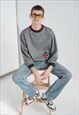VINTAGE 90S BOXY FIT EMBROIDERED JUMPER IN GREY UNISEX S