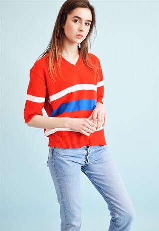 VINTAGE 70'S RETRO KNITTED NAUTICAL JUMPER TOP