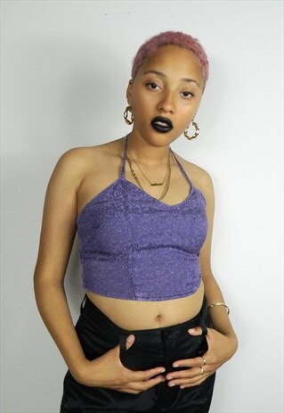 PURPLE COTTON CROP HALTER TOP