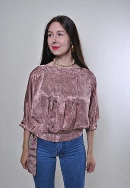 Vintage evening grey blouse with abstract print 