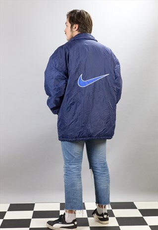 BLUE PUFFER LINED NIKE LOGO COAT