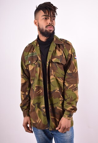 MENS VINTAGE MILITARY SHIRT MEDIUM KHAKI 90'S