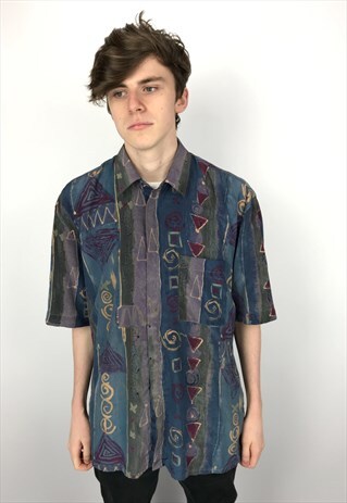 90S VINTAGE SILK PATTERNED FESTIVAL SHIRT