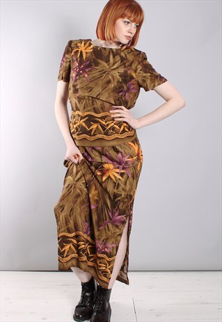 VINTAGE 90S TROPICAL PATTERNED LAYERED TIE BACK MAXI DRESS