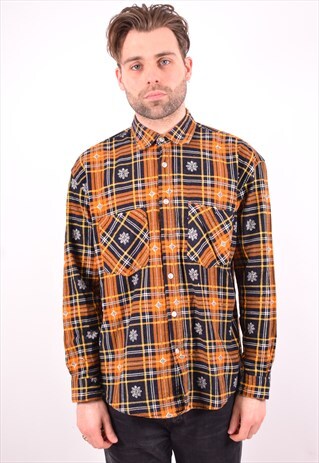 MENS VINTAGE CORDUROY SHIRT LARGE MULTI CHECK 90'S