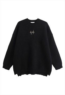 Cyber punk sweater metallic applique ripped raver jumper