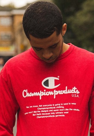 VINTAGE CHAMPION PRODUCTS LONG SLEEVE T-SHIRT IN RED
