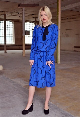 80S VINTAGE BLUE DRESS WITH PATTERNS