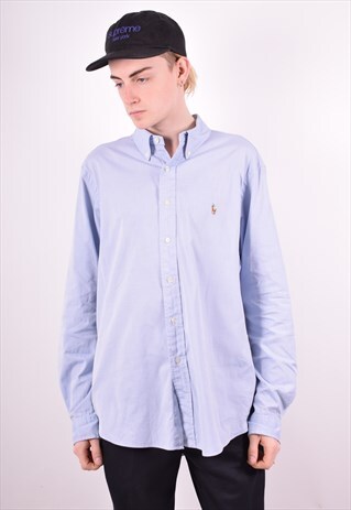 POLO RALPH LAUREN MENS VINTAGE SHIRT XL BLUE 90S