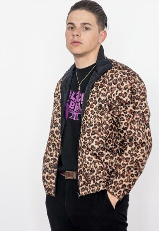 90S VINTAGE CHEETAH PRINT BOMBER JACKET