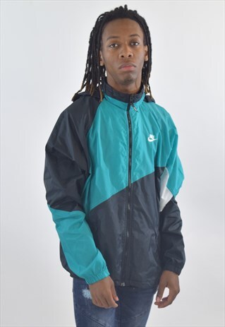 VINTAGE 90S BLACK GREEN NIKE TRACKSUIT TOP RAIN JACKET
