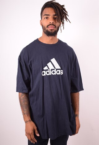 ADIDAS MENS VINTAGE T-SHIRT TOP XXL NAVY BLUE 90S