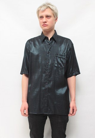 VINTAGE 80' COOL OLDSCHOOL BLACK SHINY GREEN SHIRT