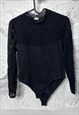 LACE SEE THRU BLACK BODYSUIT / TOP WITH G STRAP - S - M