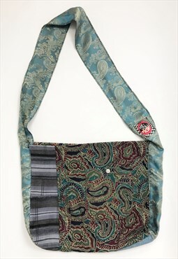 Upcycled Bucket Bag In Blue Paisley Patchwork