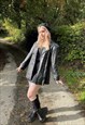 VINTAGE 90S Y2K BLACK GENUINE LEATHER TRENCH COAT