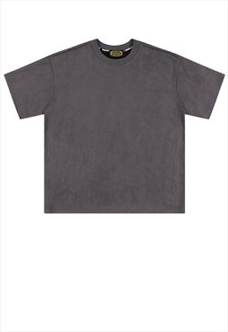 Velvet t-shirt solid colour tee grunge top in grey 