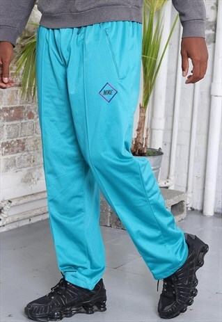 VINTAGE NIKE BIG LOGO TRACKSUIT TROUSERS TURQUOISE BLUE