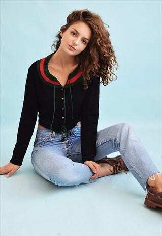 70'S RETRO KNIT CROPPED CARDIGAN