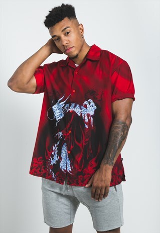 VINTAGE 80S CRAZY PATTERN FESTIVAL SHORT SLEEVE SHIRT /S6783
