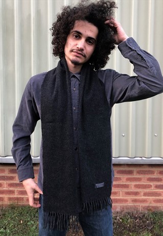 VINTAGE LAMBSWOOL CHECKED SCARF BLACK-S031