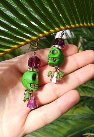 VINTAGE 90'S DAY OF THE DEAD CRYSTAL SKULL EARRINGS