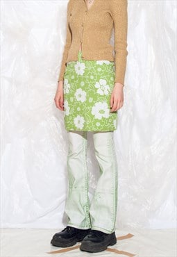 Vintage Y2K Skirt in Green Flower Power Printed Cotton