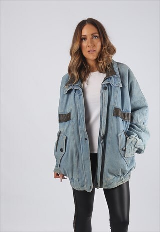VINTAGE DENIM BOMBER JACKET OVERSIZED UK 18 (JR2V)