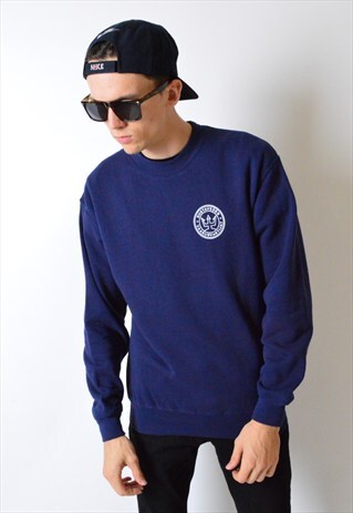 VINTAGE 90S NAVY BLUE MINIMALIST SWEATSHIRT JUMPER