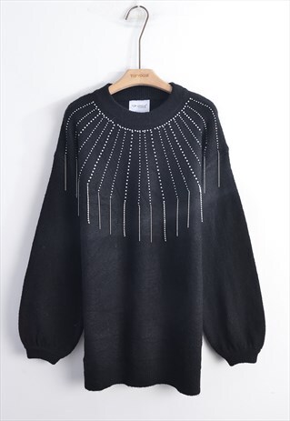 BALLOON SLEEVE JUMPER WITH CRYSTAL & CHAIN EMBELLISHMENT