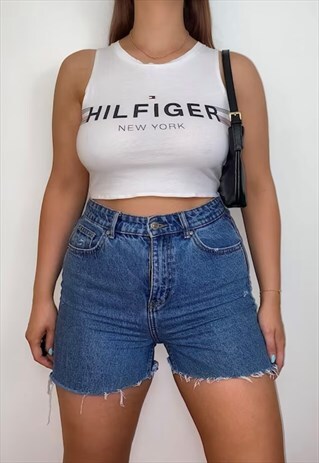 REWORKED TOMMY HILFIGER WHITE SPELL OUT CROP TOP