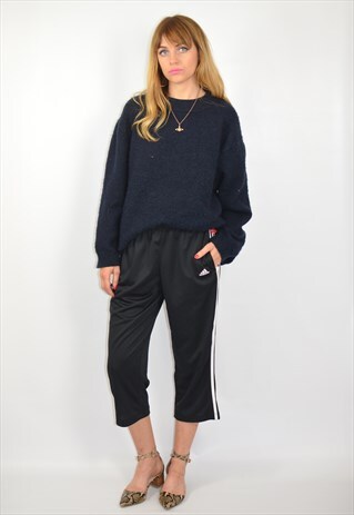 VINTAGE 90S BLACK CROPPED ADIDAS TRACK CULOTTE TROUSER/PANTS
